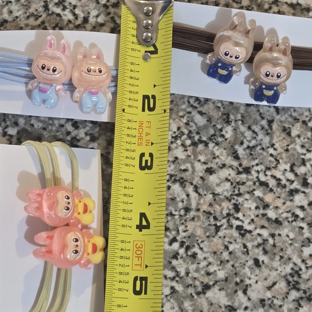 Cute Bunny Labubu Charm Hair Ties Set